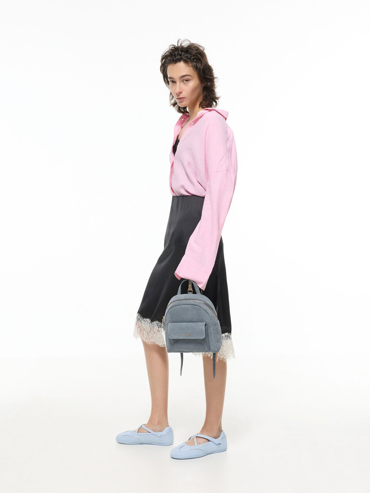 Alva Quilted Front-Pocket Backpack - Smoky Blue | CHARLES & KEITH