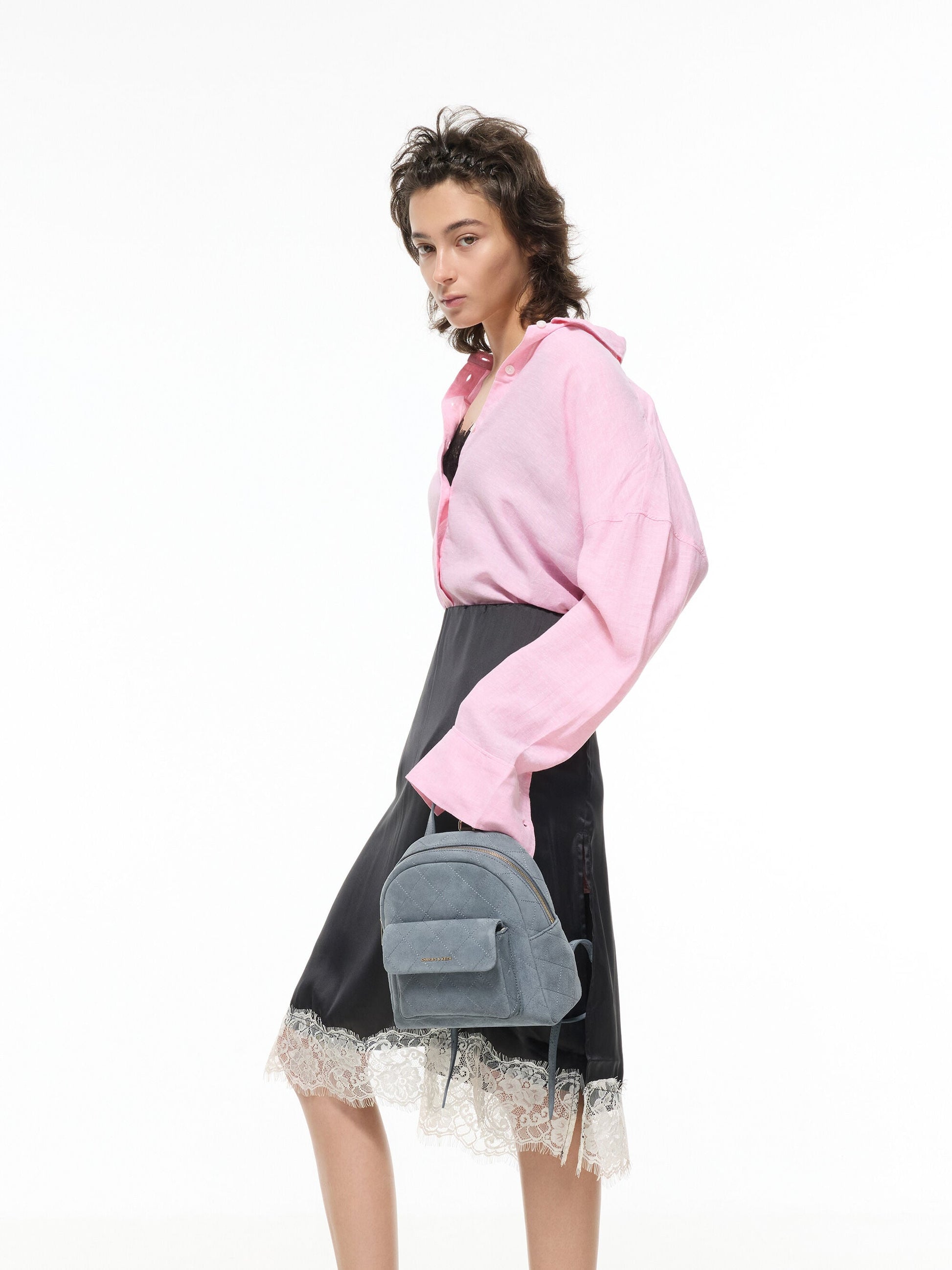Alva Quilted Front-Pocket Backpack - Smoky Blue | CHARLES & KEITH