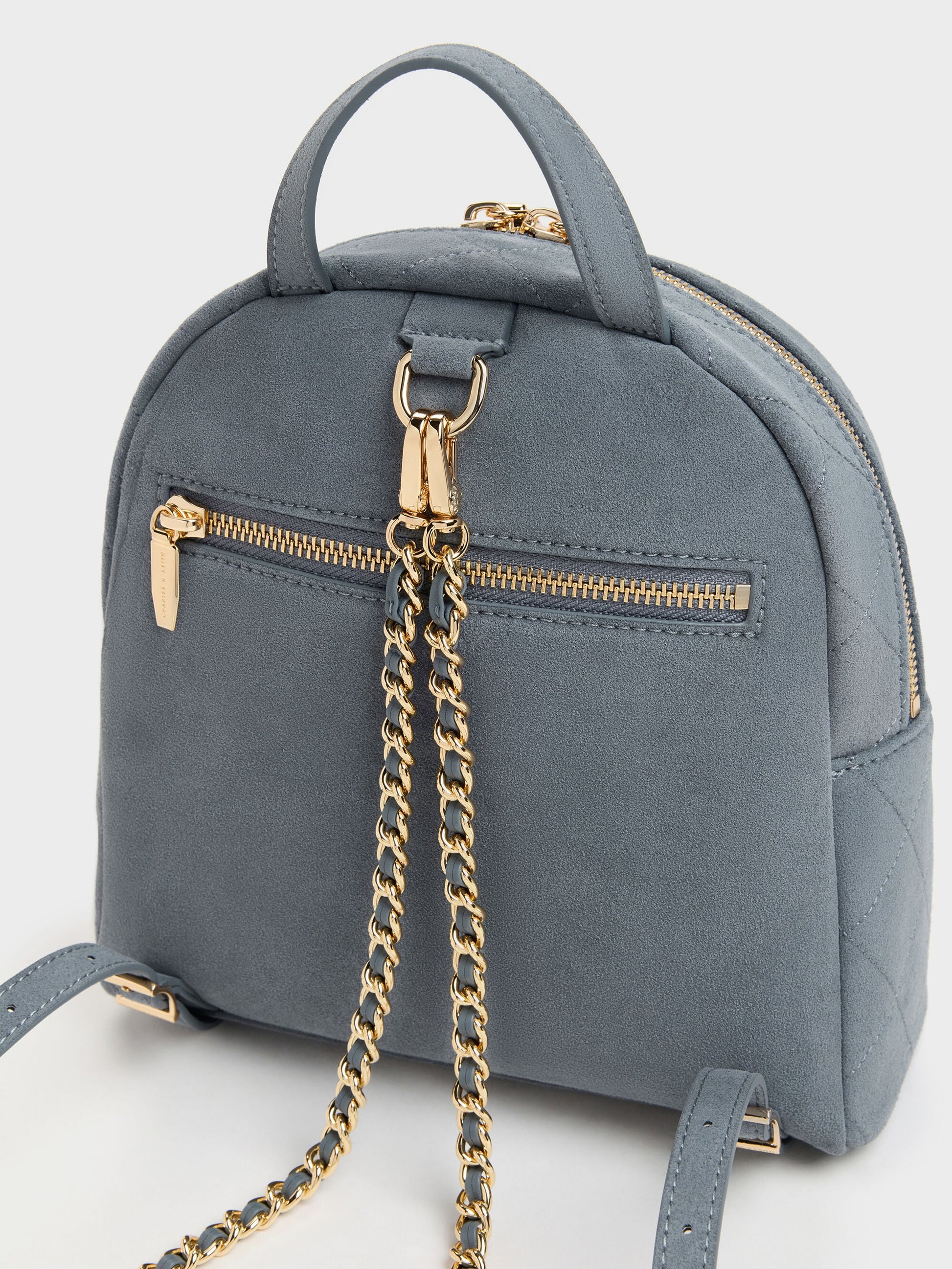 Alva Quilted Front-Pocket Backpack - Smoky Blue | CHARLES & KEITH