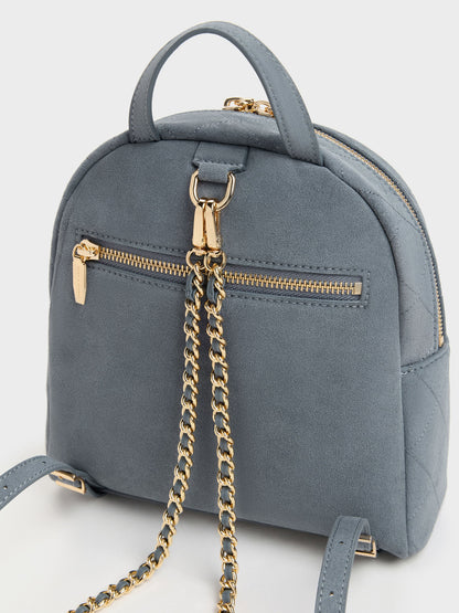 Alva Quilted Front-Pocket Backpack - Smoky Blue | CHARLES & KEITH