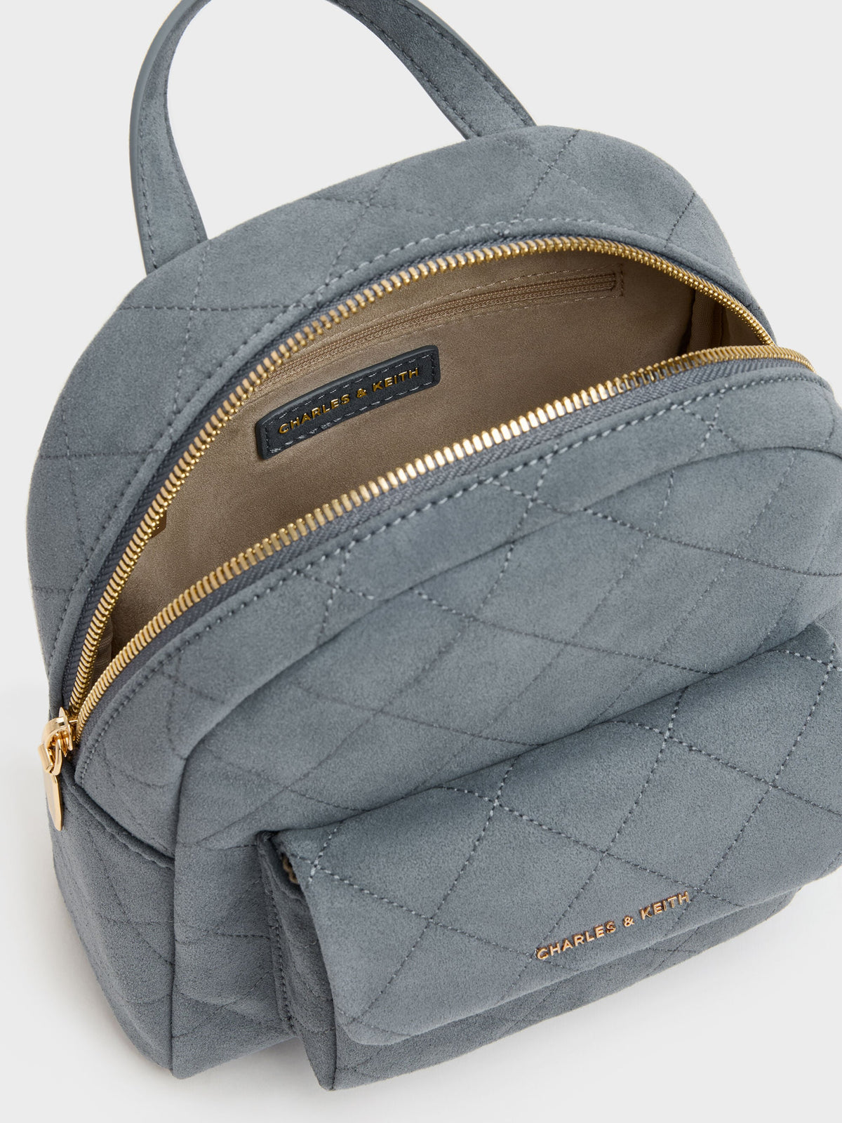 Alva Quilted Front-Pocket Backpack - Smoky Blue | CHARLES & KEITH