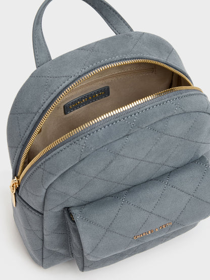 Alva Quilted Front-Pocket Backpack - Smoky Blue | CHARLES & KEITH