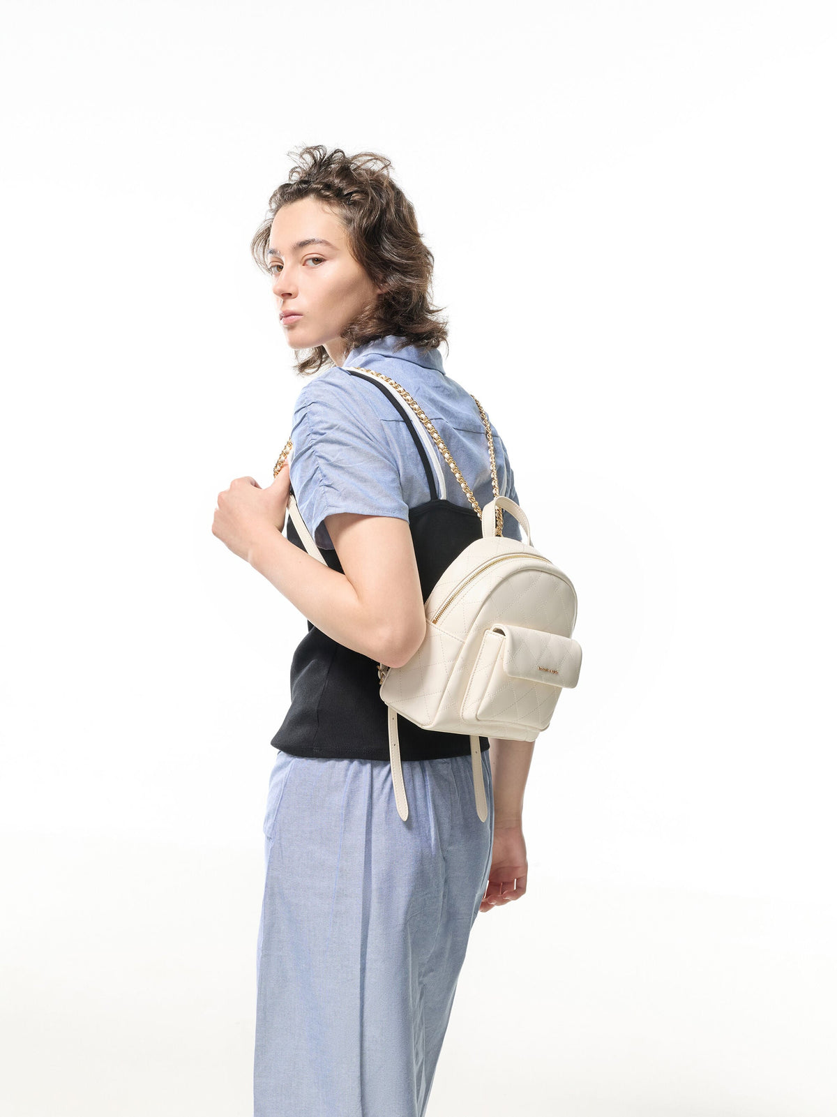 Alva Quilted Front-Pocket Backpack - Cream | CHARLES & KEITH