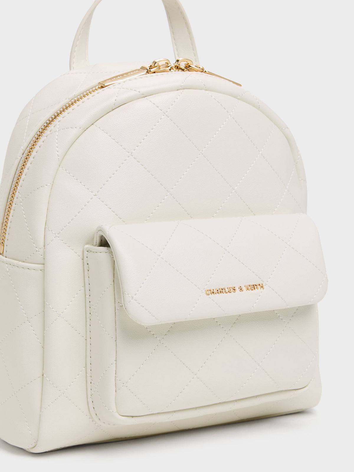 Alva Quilted Front-Pocket Backpack - Cream | CHARLES & KEITH