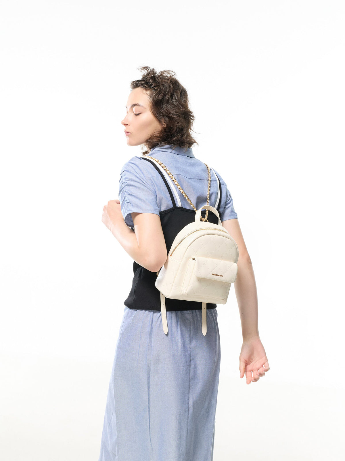 Alva Quilted Front-Pocket Backpack - Cream | CHARLES & KEITH