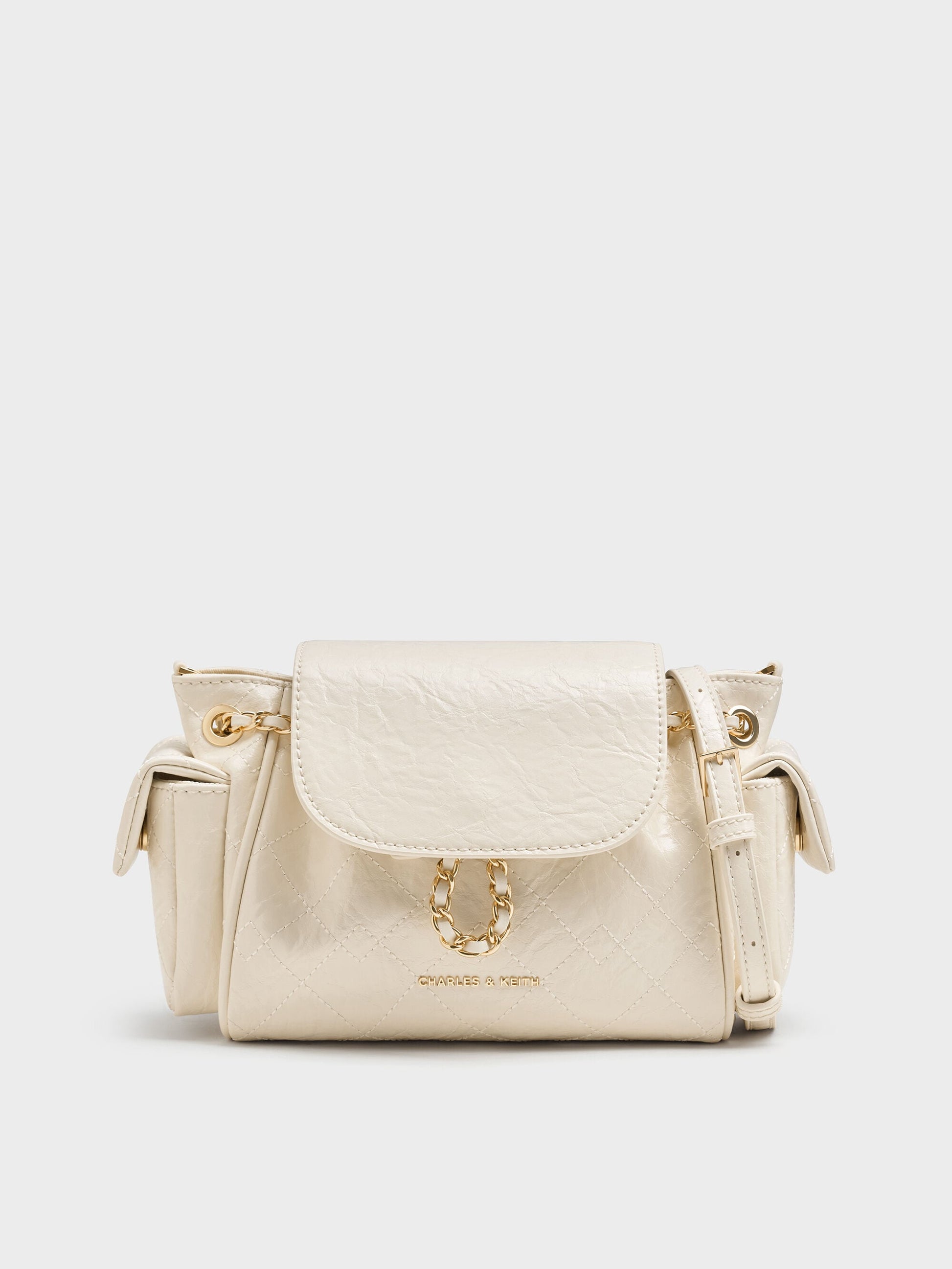 Duo Quilted Two-Way Front Flap Backpack - Cream | CHARLES & KEITH