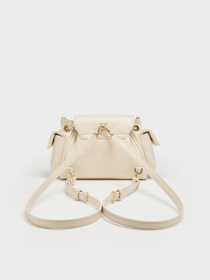 Duo Quilted Two-Way Front Flap Backpack - Cream | CHARLES & KEITH