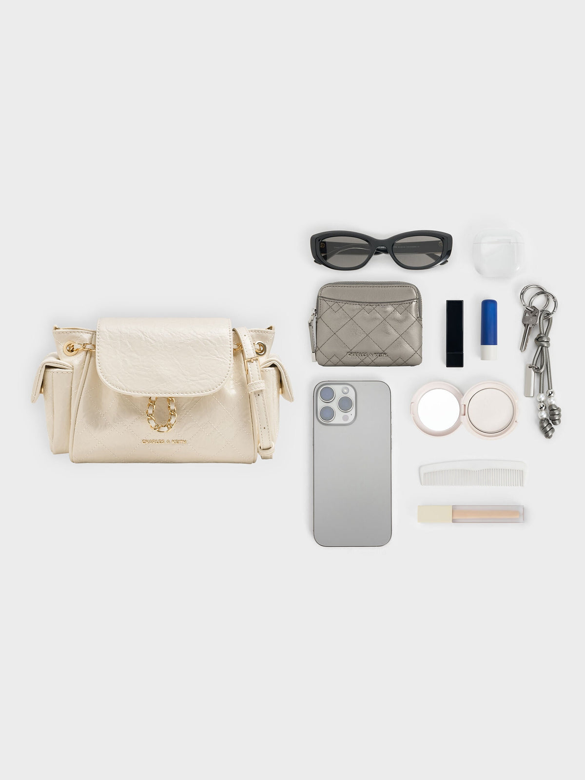 Duo Quilted Two-Way Front Flap Backpack - Cream | CHARLES & KEITH