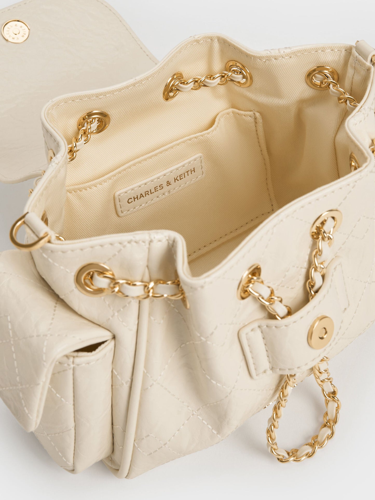 Duo Quilted Two-Way Front Flap Backpack - Cream | CHARLES & KEITH