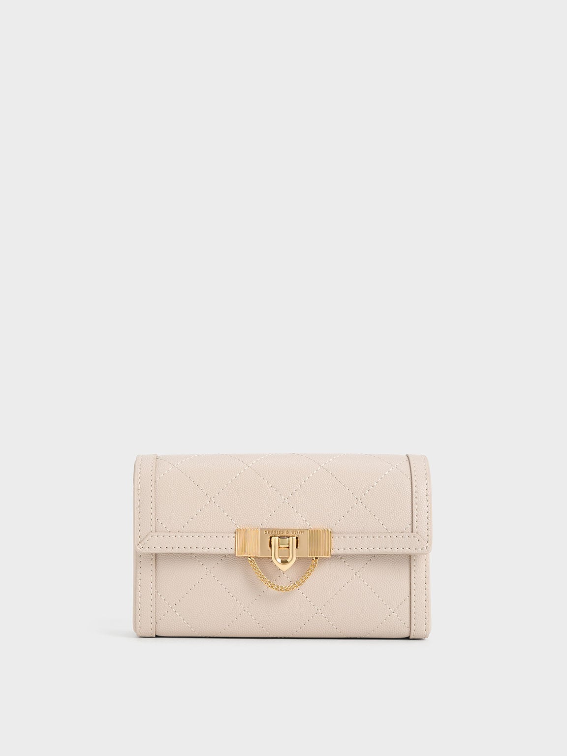 Tallulah Quilted Push-Lock Clutch - Oat | CHARLES & KEITH