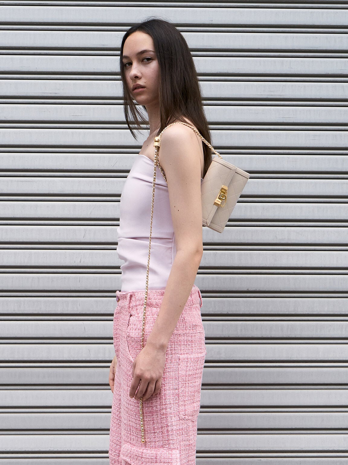 Tallulah Quilted Push-Lock Clutch - Oat | CHARLES & KEITH