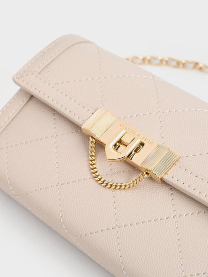 Tallulah Quilted Push-Lock Clutch - Oat | CHARLES & KEITH