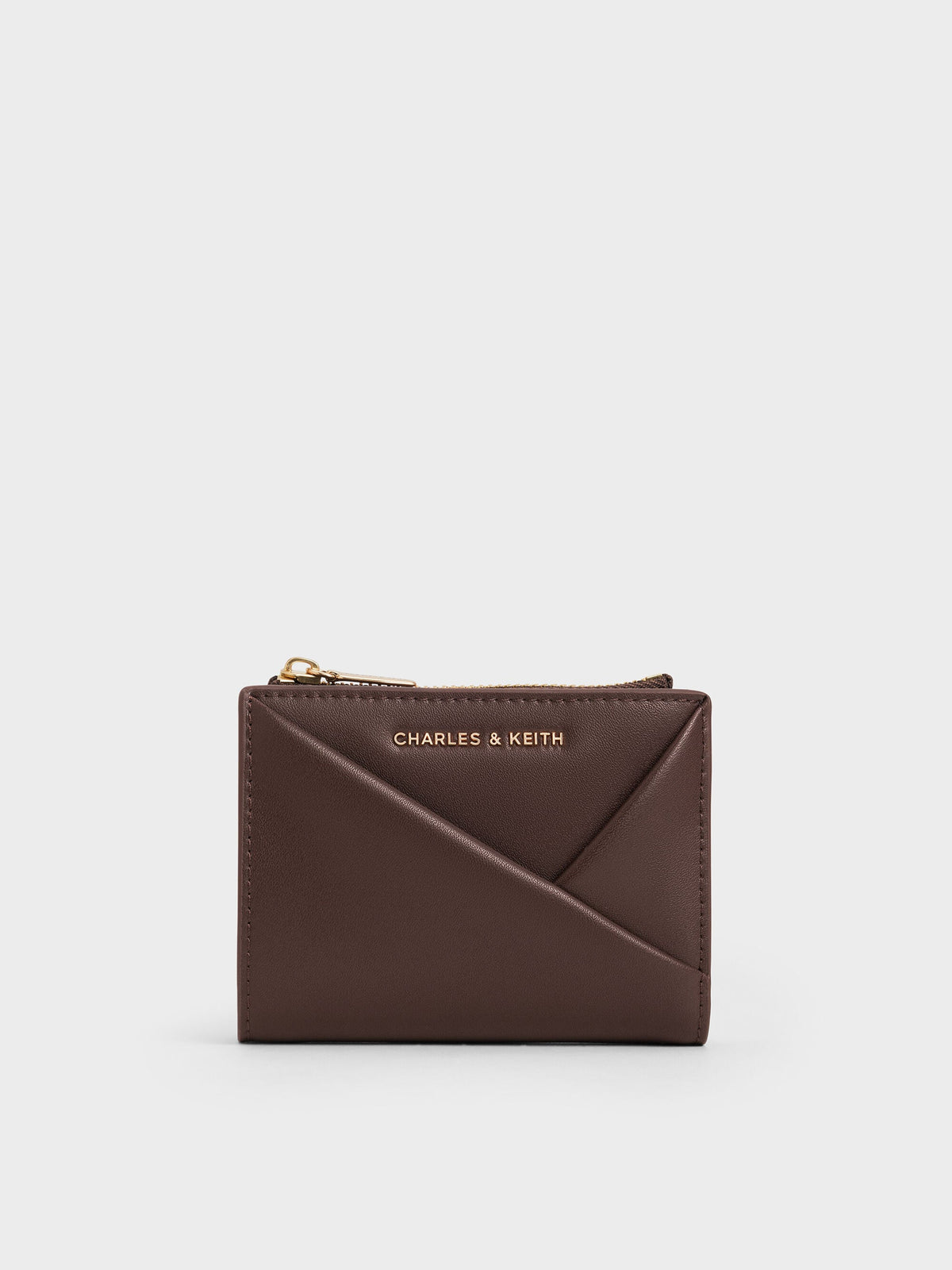 Midori Geometric Top-Zip Wallet - Espresso Brown | CHARLES & KEITH