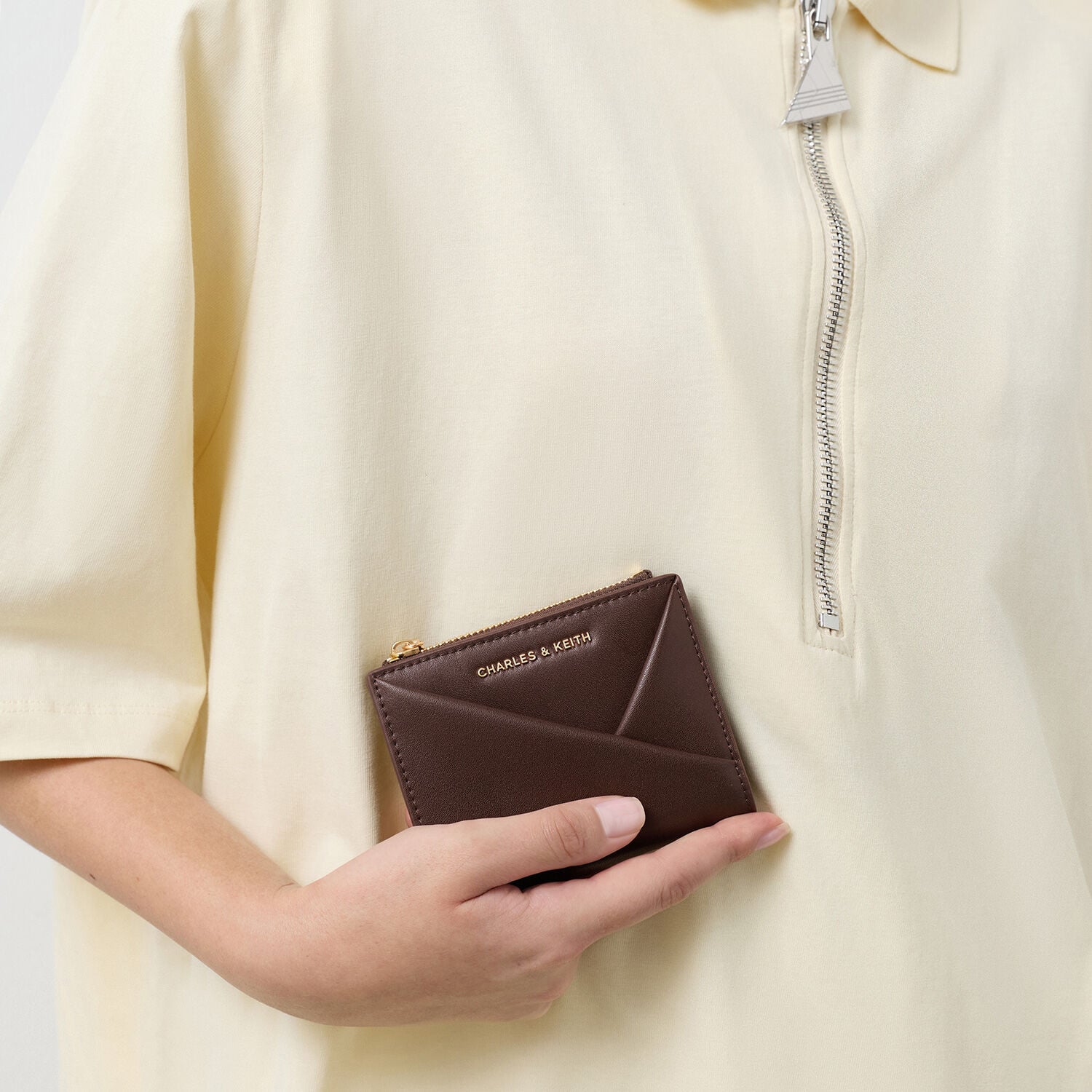 Midori Geometric Top-Zip Wallet - Espresso Brown | CHARLES & KEITH