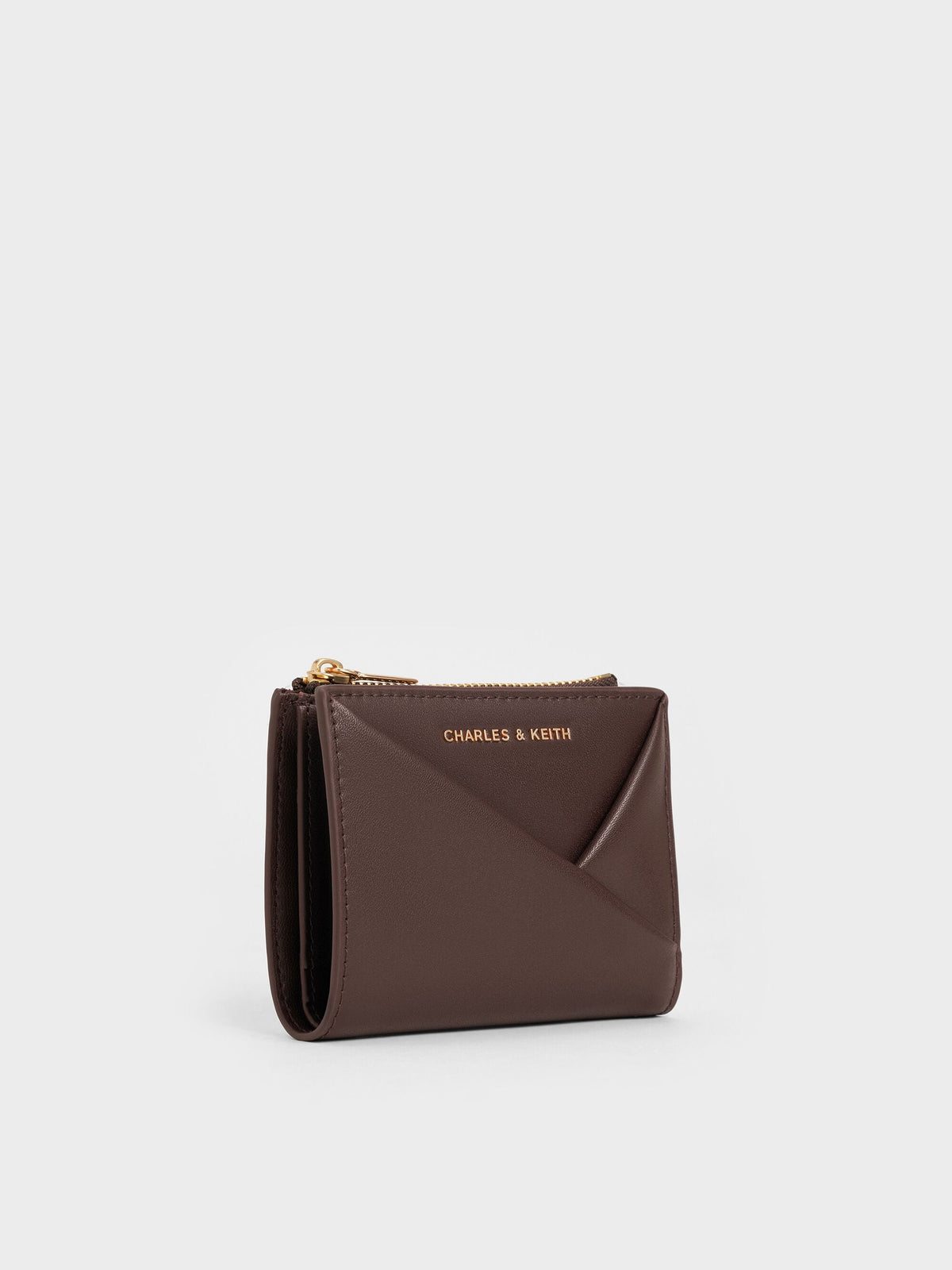 Midori Geometric Top-Zip Wallet - Espresso Brown | CHARLES & KEITH