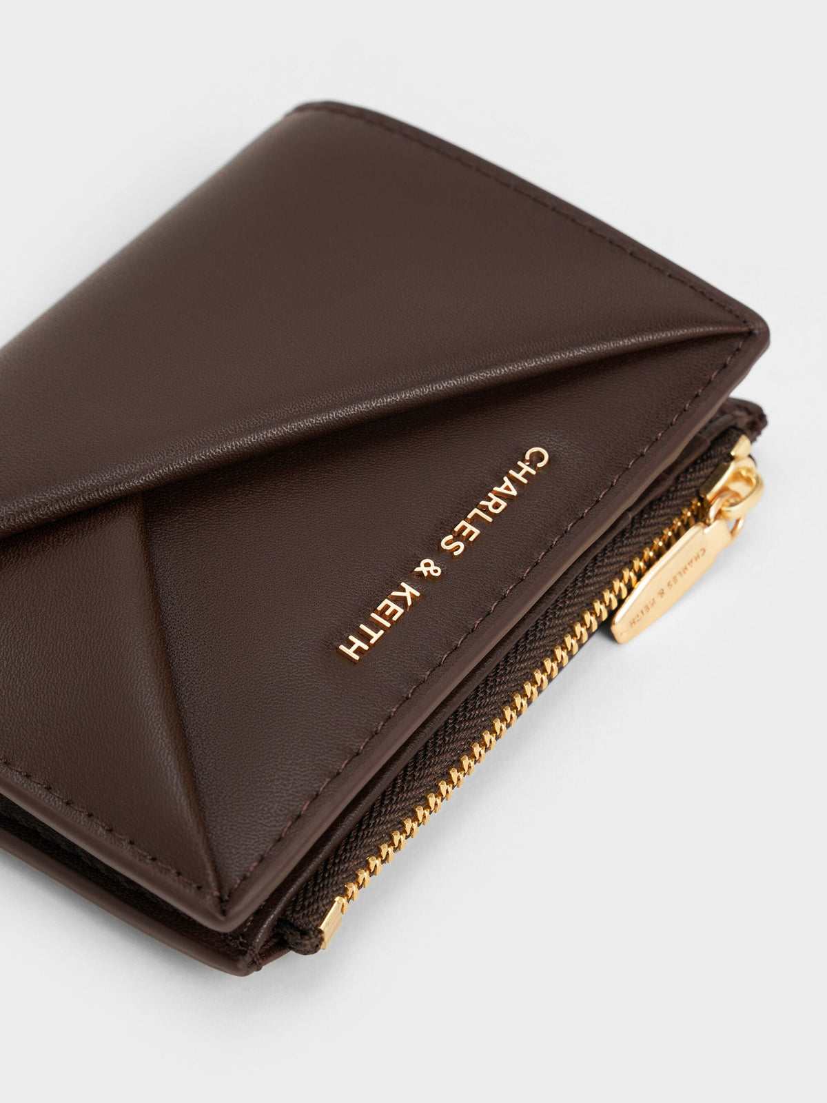 Midori Geometric Top-Zip Wallet - Espresso Brown | CHARLES & KEITH