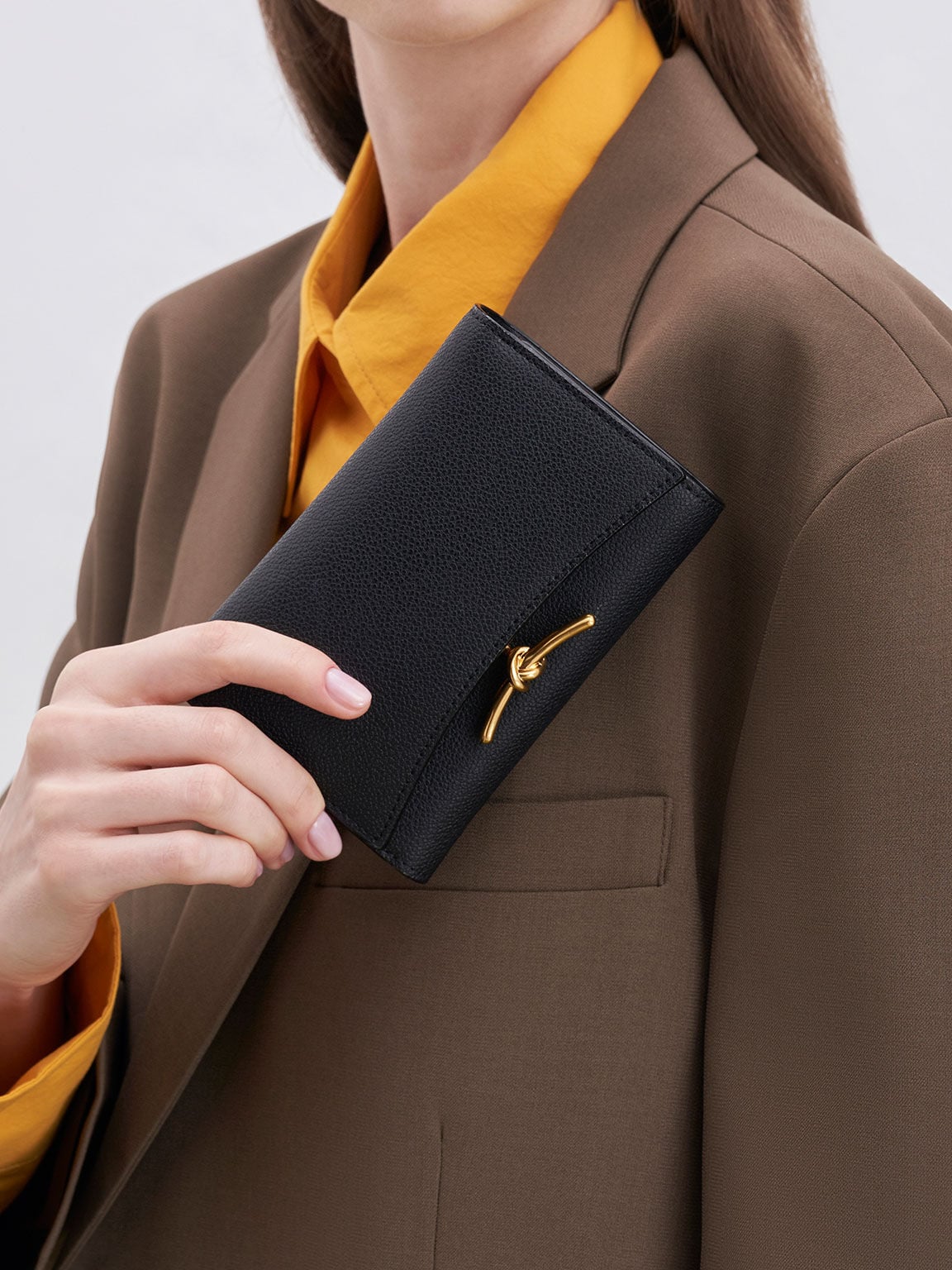 Huxley Metallic-Knot Wallet - Black | CHARLES & KEITH
