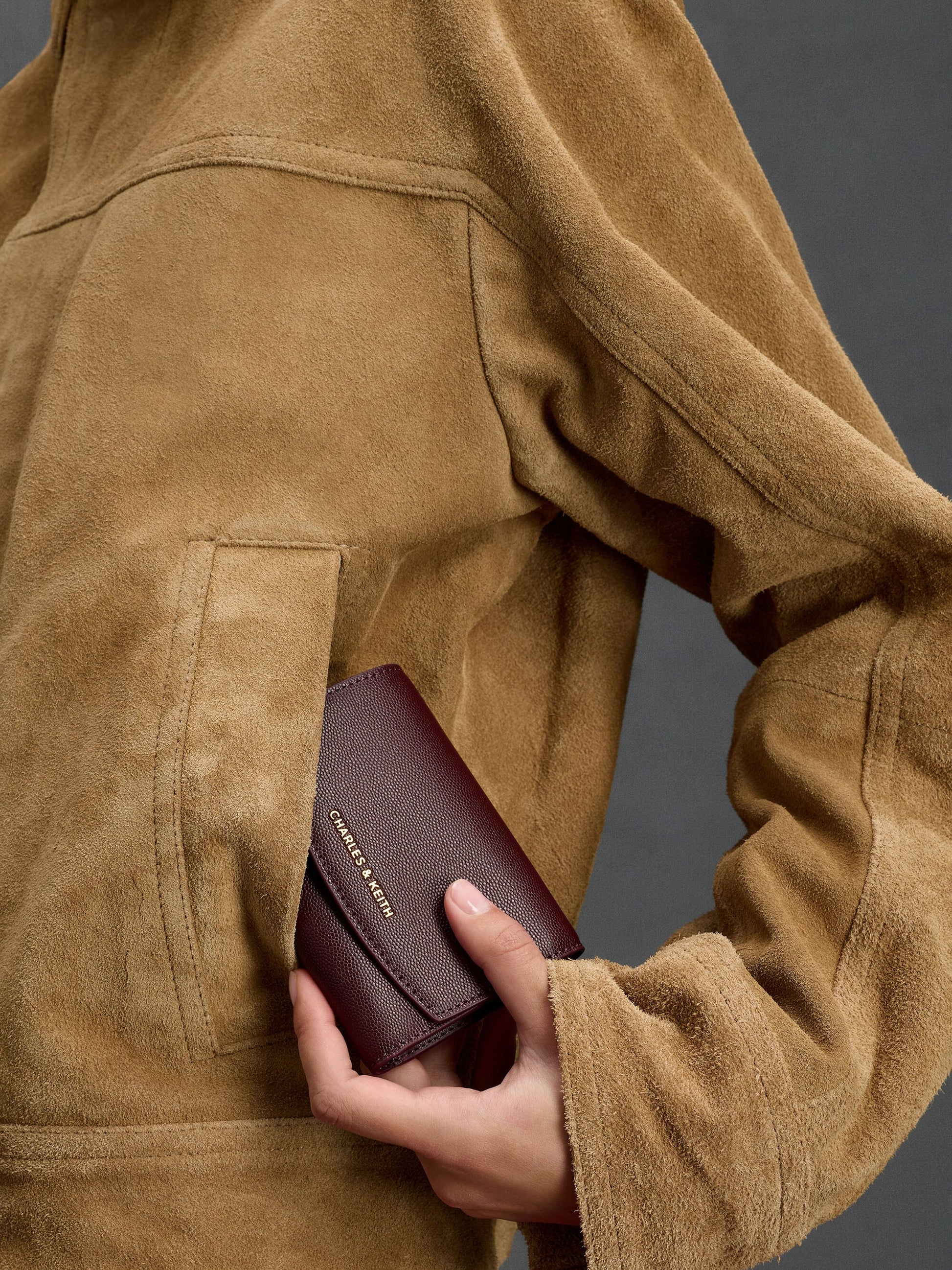 Briony Curved Flap Wallet - Wineberry Red | CHARLES & KEITH