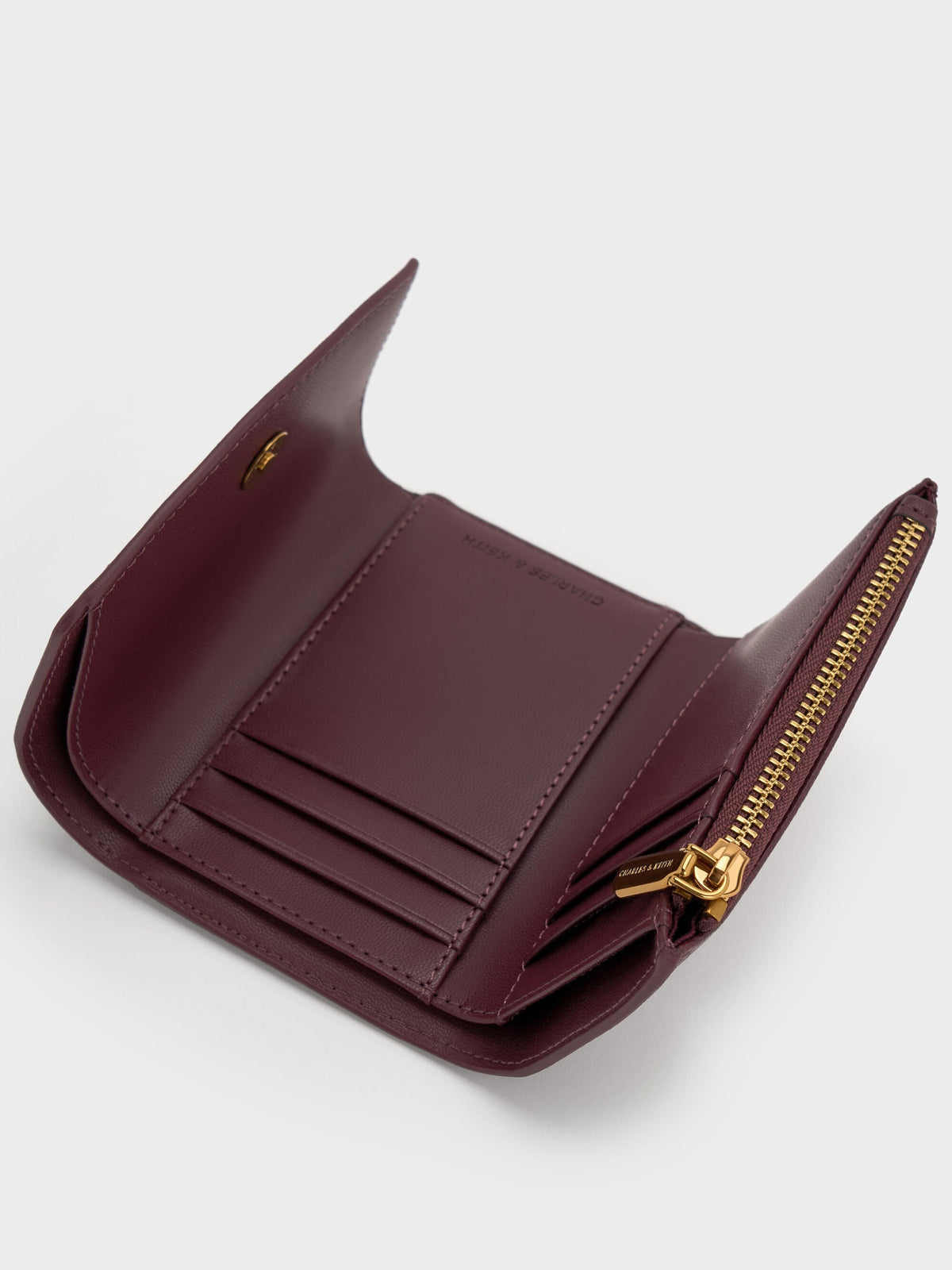 Briony Curved Flap Wallet - Wineberry Red | CHARLES & KEITH