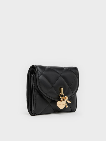 Arrietty Quilted Curved-Flap Wallet - Black | CHARLES & KEITH