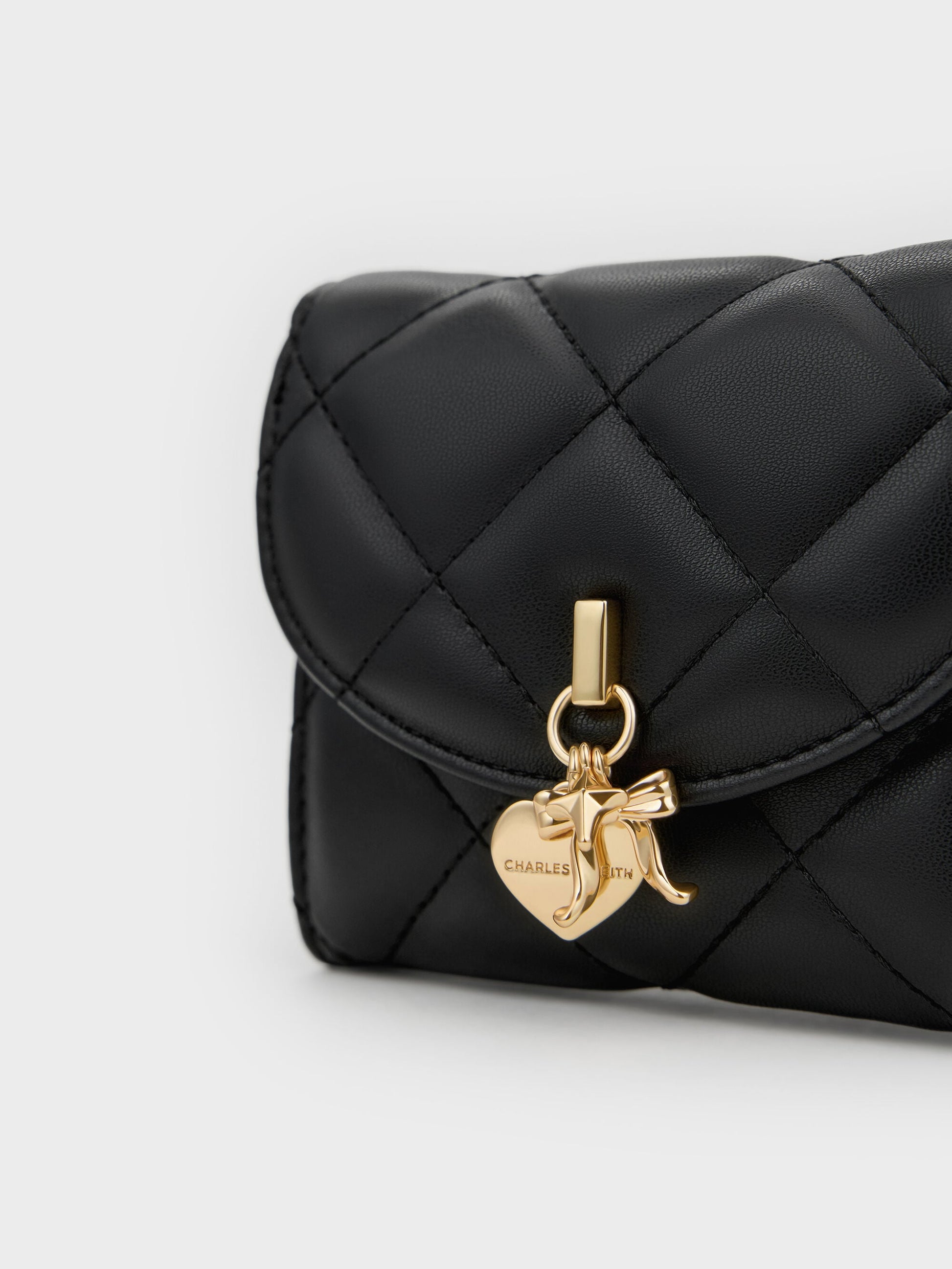 Arrietty Quilted Curved-Flap Wallet - Black | CHARLES & KEITH