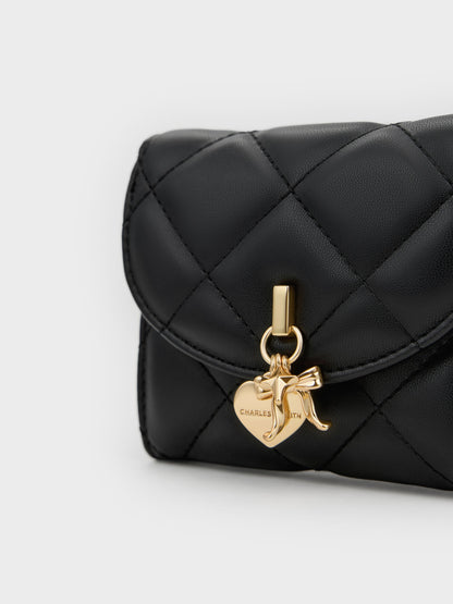 Arrietty Quilted Curved-Flap Wallet - Black | CHARLES & KEITH