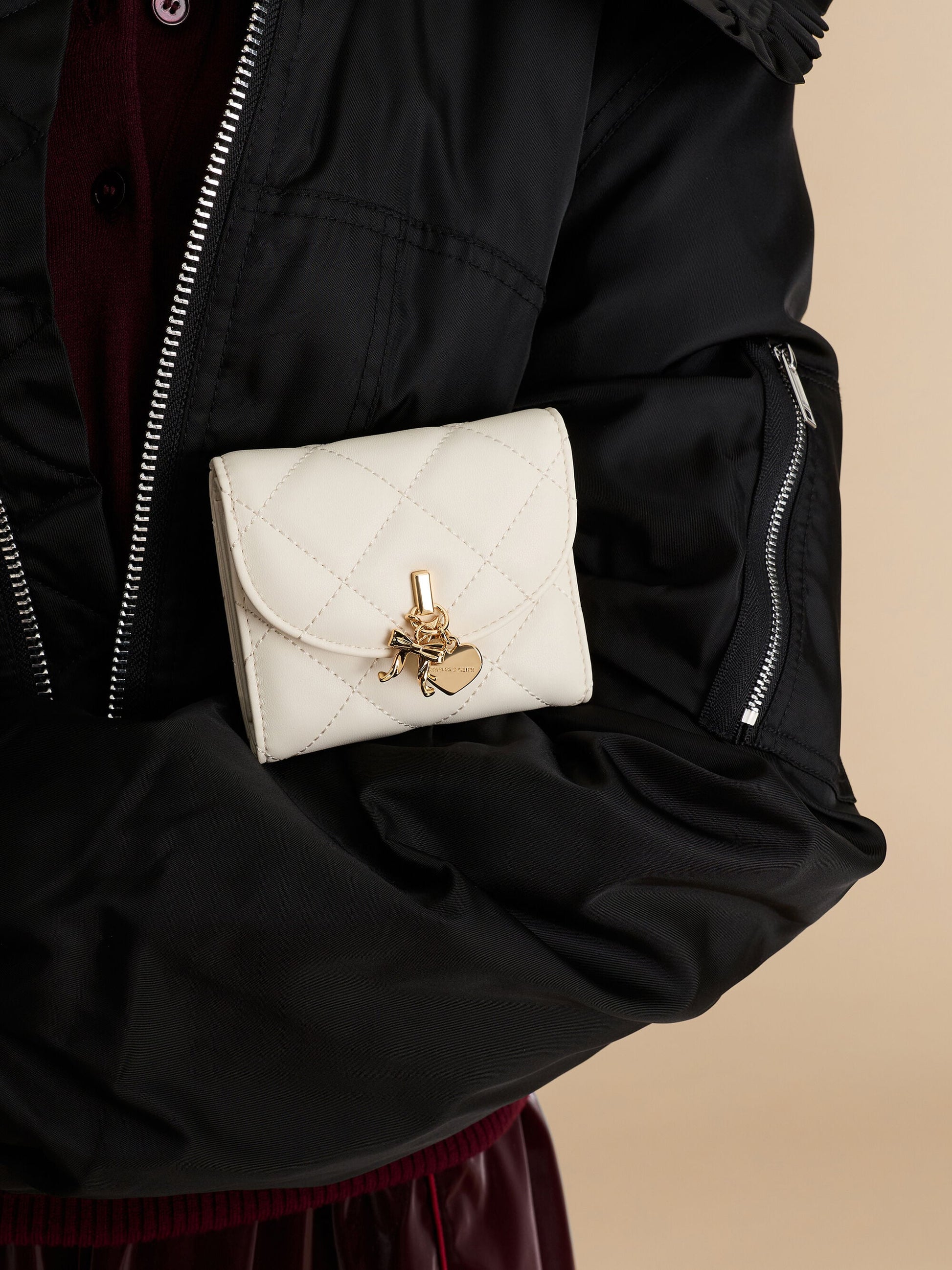 Arrietty Quilted Curved-Flap Wallet - Cream | CHARLES & KEITH