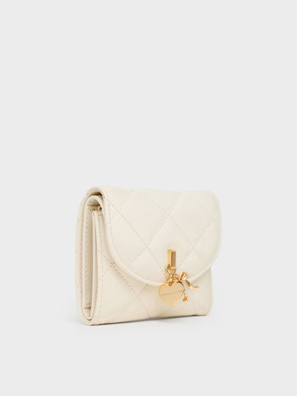 Arrietty Quilted Curved-Flap Wallet - Cream | CHARLES & KEITH