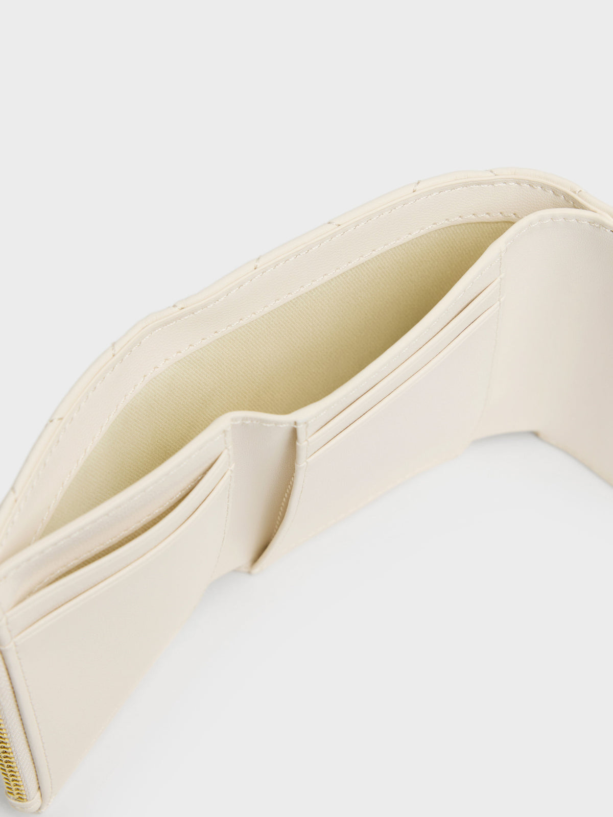 Arrietty Quilted Curved-Flap Wallet - Cream | CHARLES & KEITH