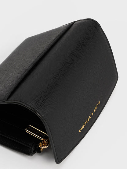 Briony Curved Flap Wallet - Black | CHARLES & KEITH