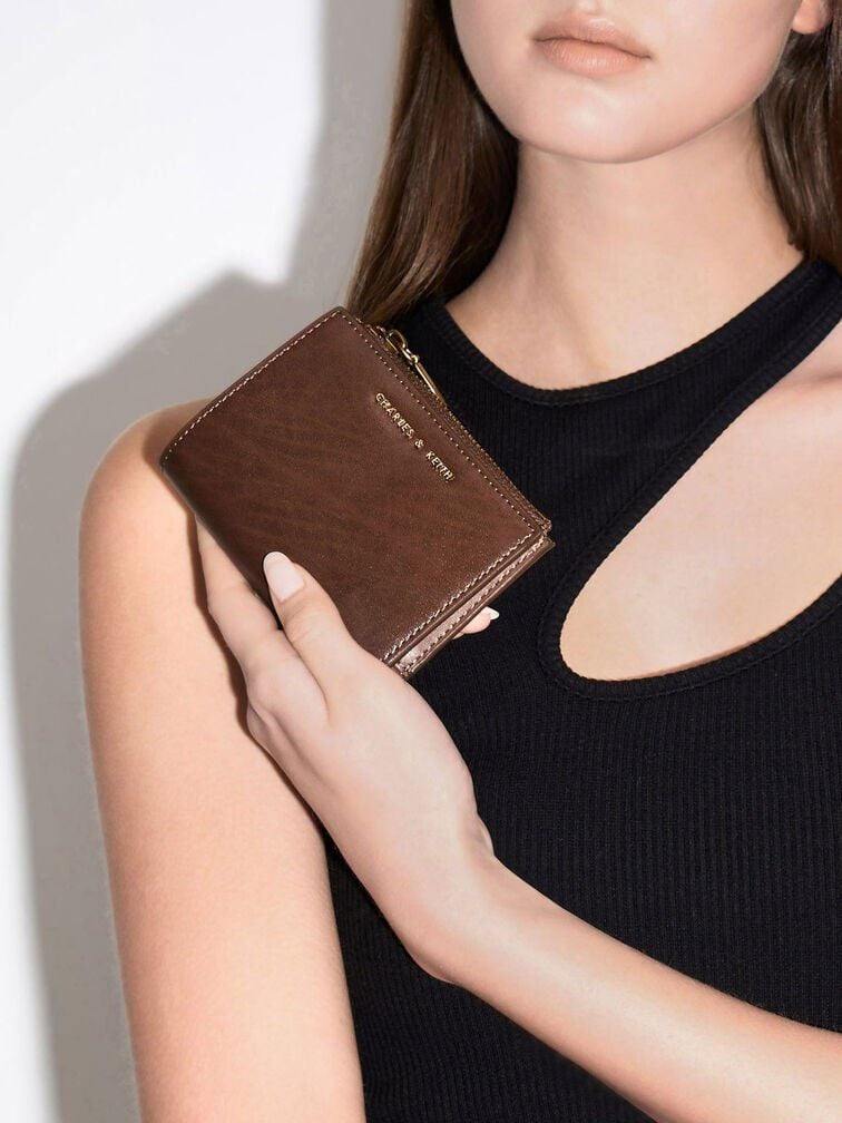Harmonee Top-Zip Small Wallet - Chocolate | CHARLES & KEITH
