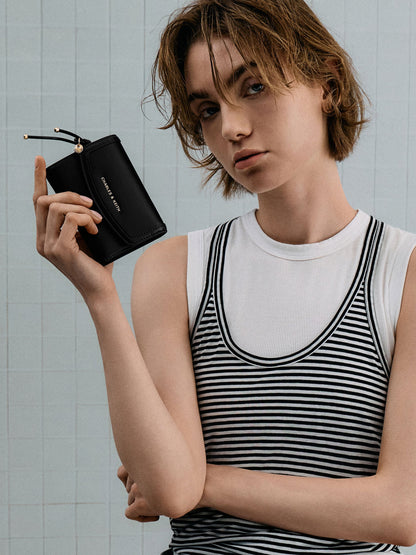 Haylen Front-Flap Small Wallet - Black | CHARLES & KEITH