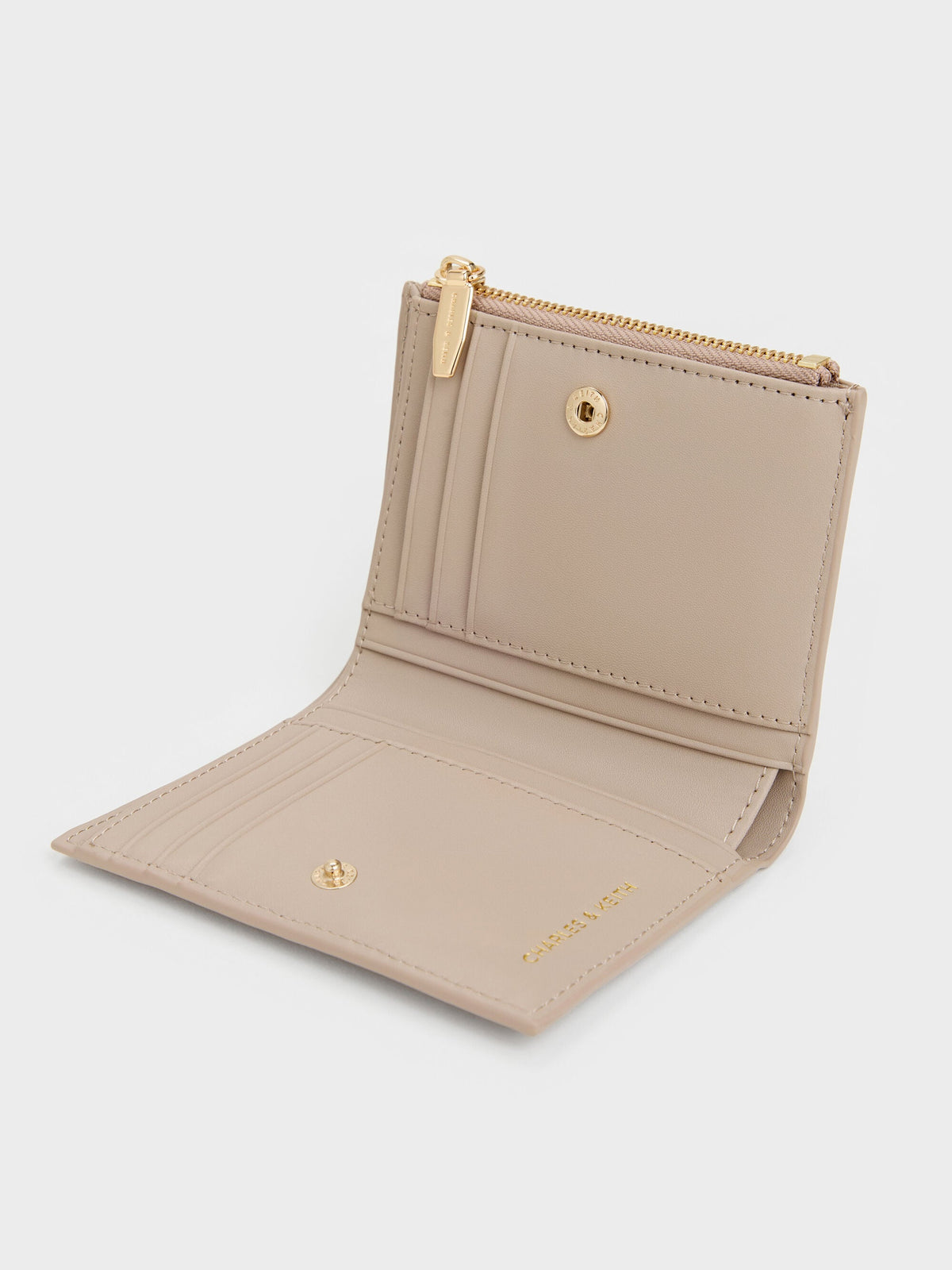 Harmonee Top-Zip Small Wallet - Taupe | CHARLES & KEITH