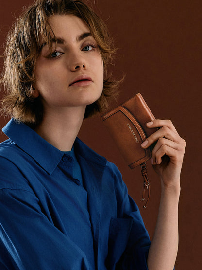 Haylen Front-Flap Small Wallet - Distressed Tan | CHARLES & KEITH