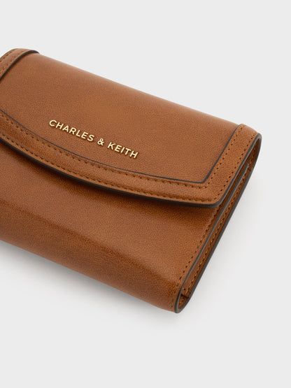Haylen Front-Flap Small Wallet - Distressed Tan | CHARLES & KEITH
