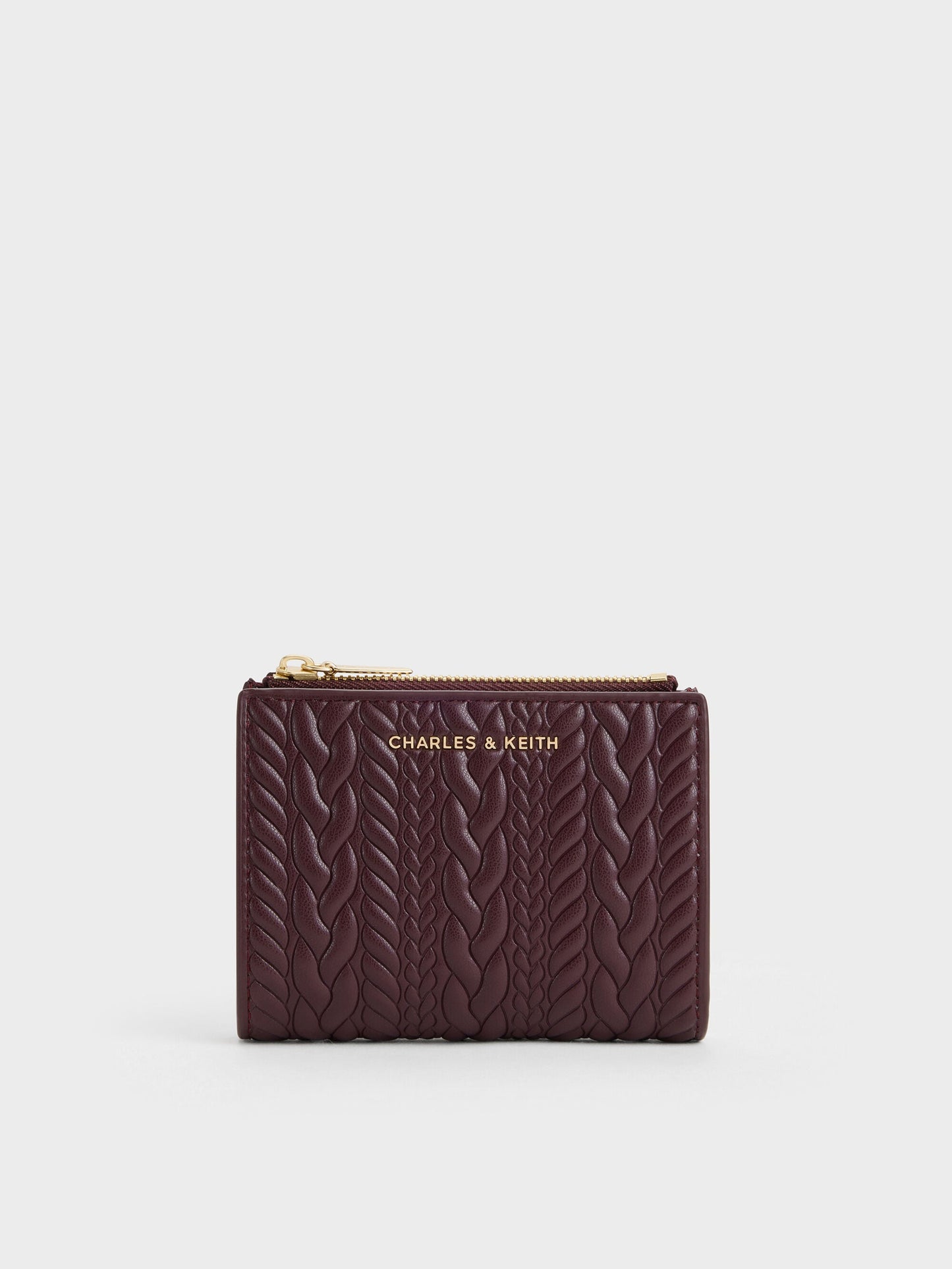 Apolline Textured Top-Zip Wallet - Wineberry Red | CHARLES & KEITH
