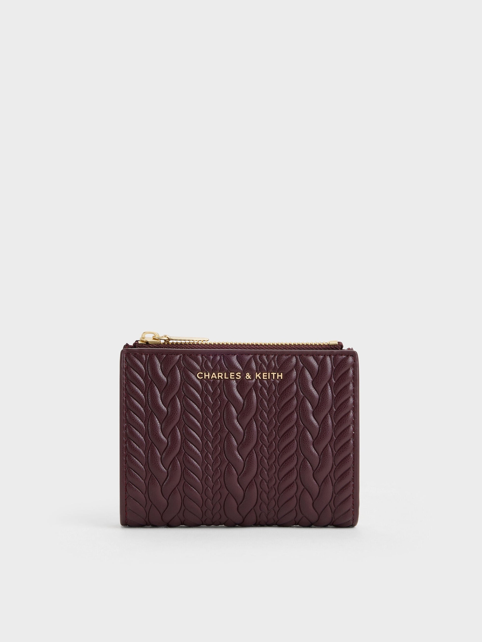 Apolline Textured Top-Zip Wallet - Wineberry Red | CHARLES & KEITH
