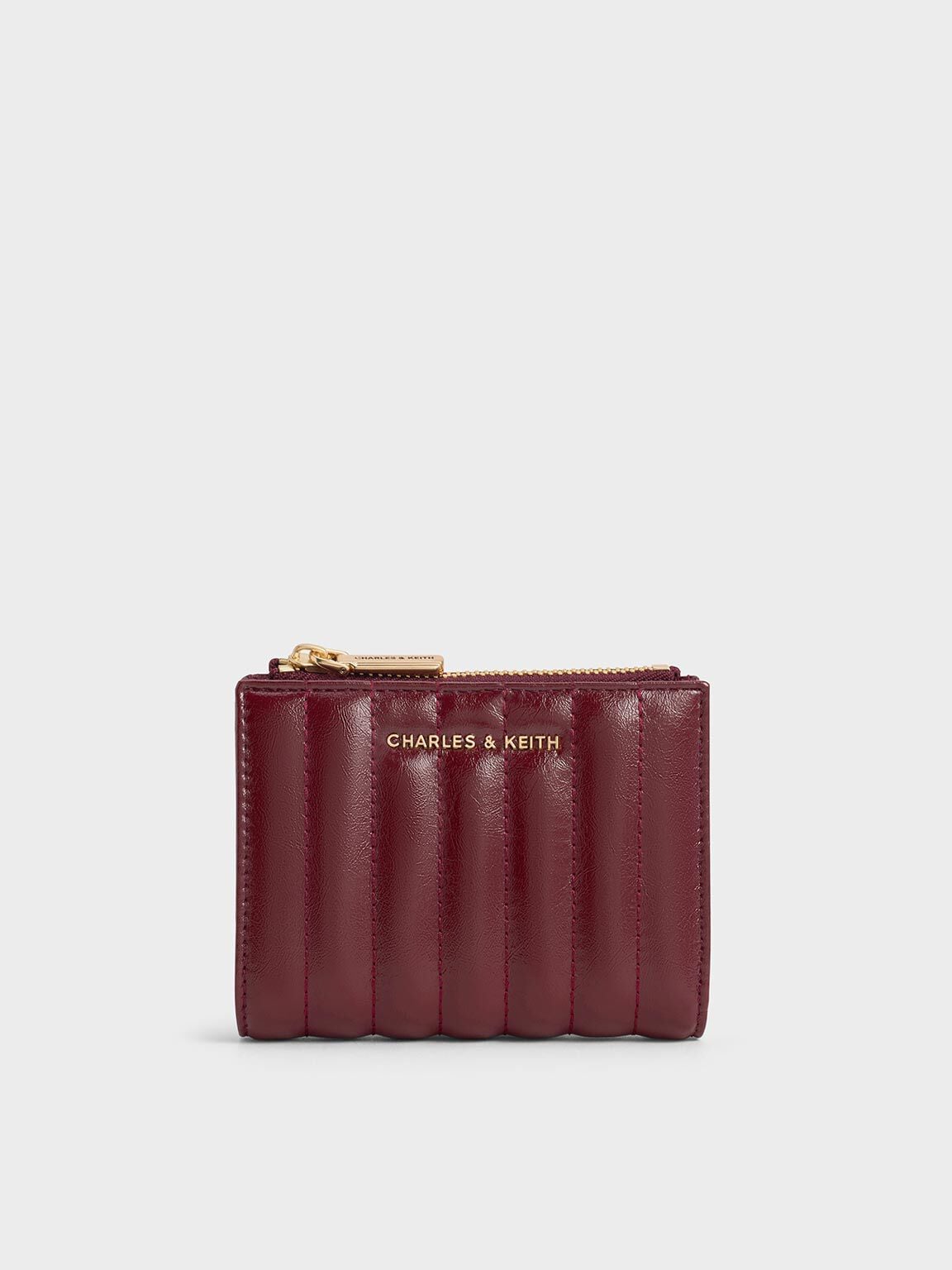 Donna Panelled Top-Zip Wallet - Burgundy | CHARLES & KEITH
