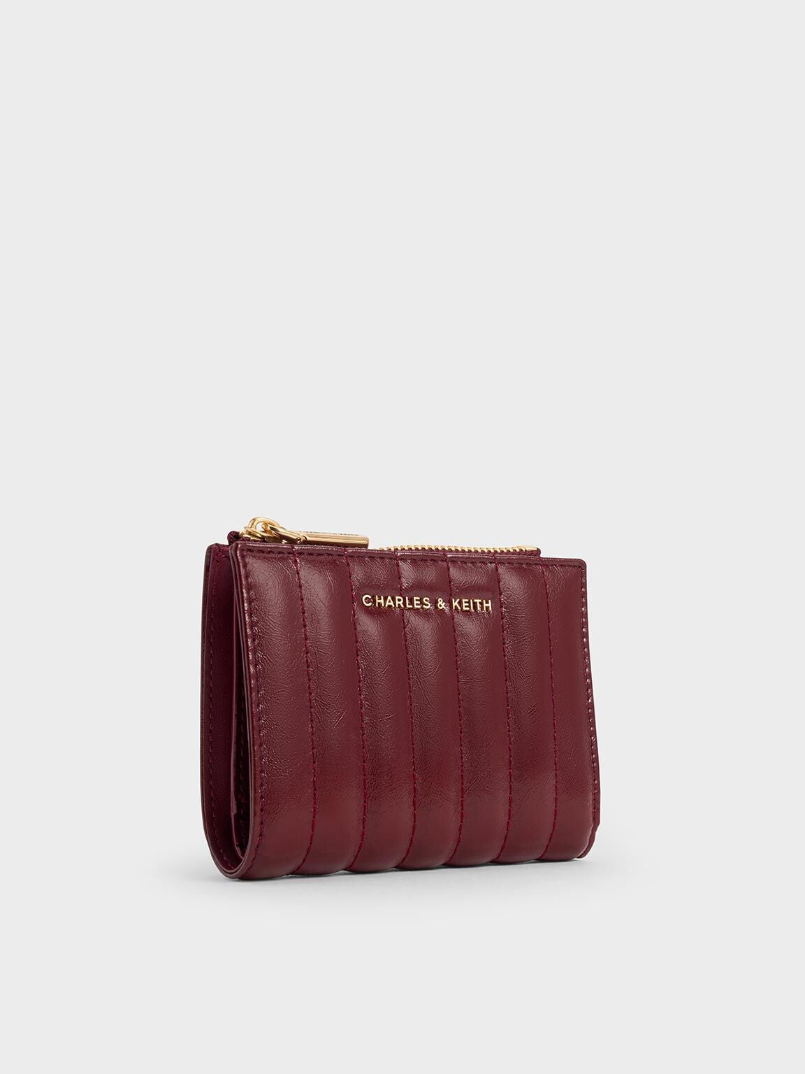 Donna Panelled Top-Zip Wallet - Burgundy | CHARLES & KEITH