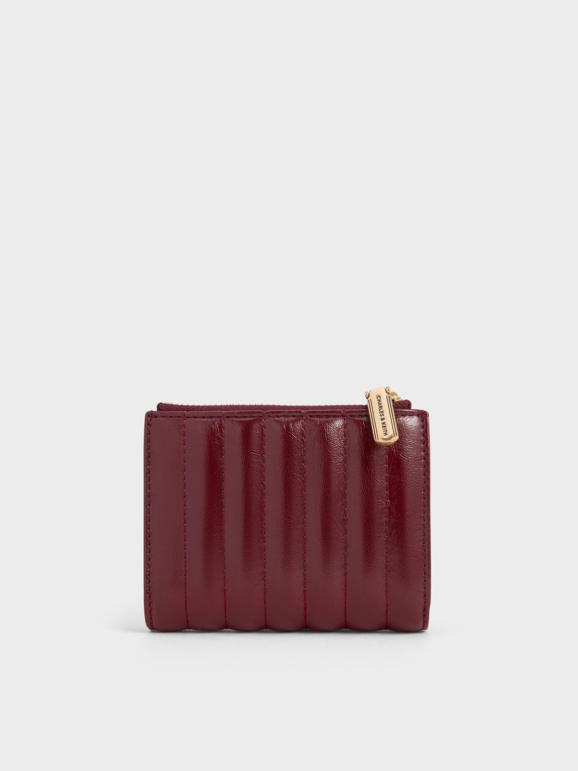 Donna Panelled Top-Zip Wallet - Burgundy | CHARLES & KEITH