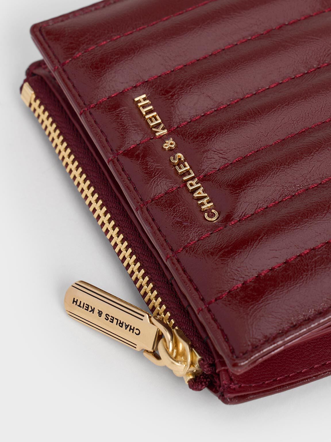 Donna Panelled Top-Zip Wallet - Burgundy | CHARLES & KEITH