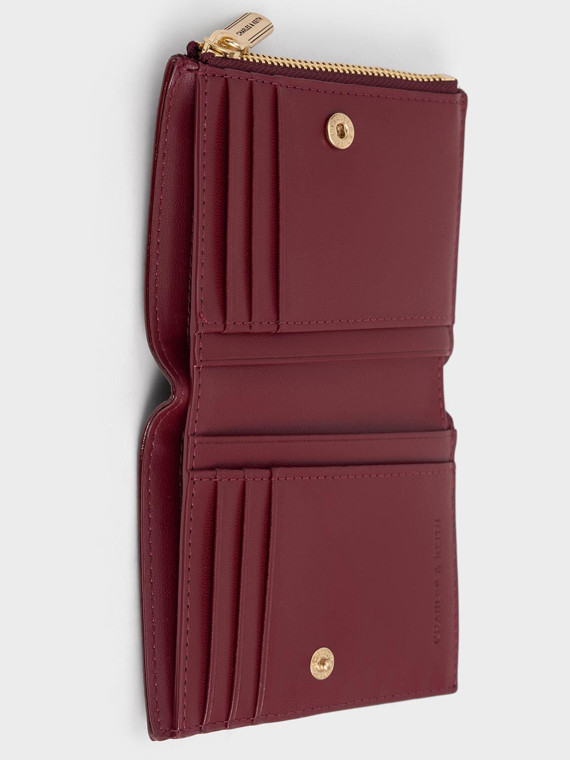 Donna Panelled Top-Zip Wallet - Burgundy | CHARLES & KEITH