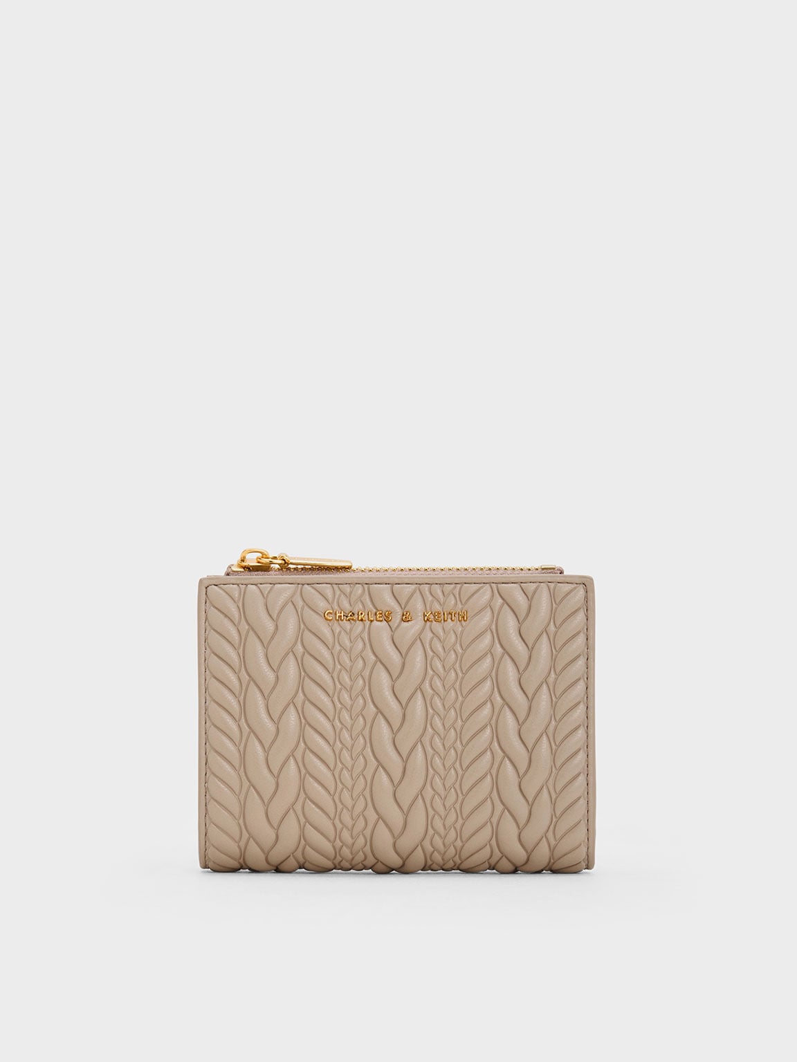 Apolline Textured Top-Zip Wallet - Taupe | CHARLES & KEITH