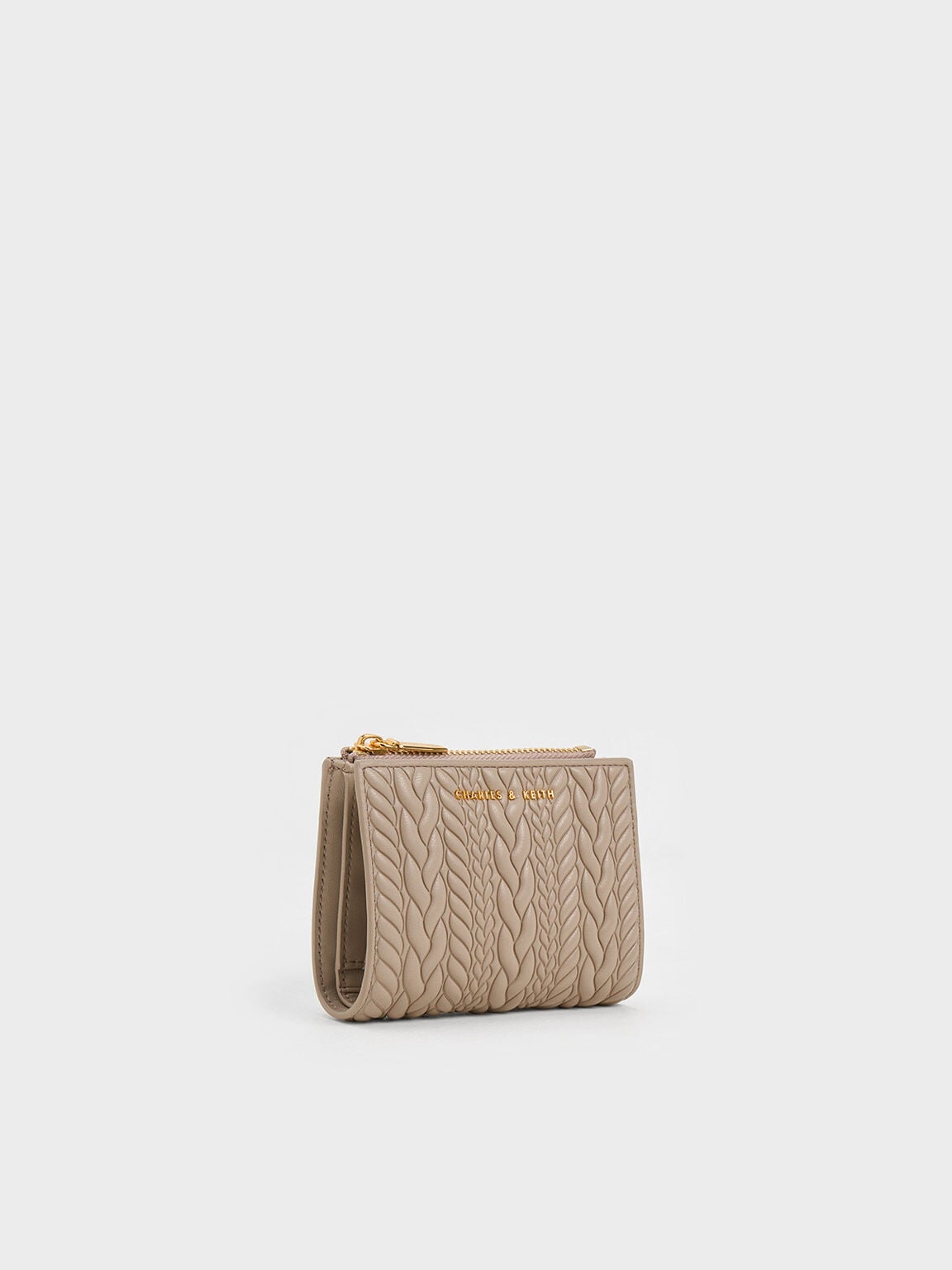 Apolline Textured Top-Zip Wallet - Taupe | CHARLES & KEITH
