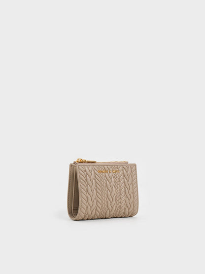 Apolline Textured Top-Zip Wallet - Taupe | CHARLES & KEITH