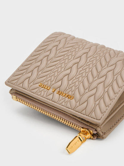 Apolline Textured Top-Zip Wallet - Taupe | CHARLES & KEITH