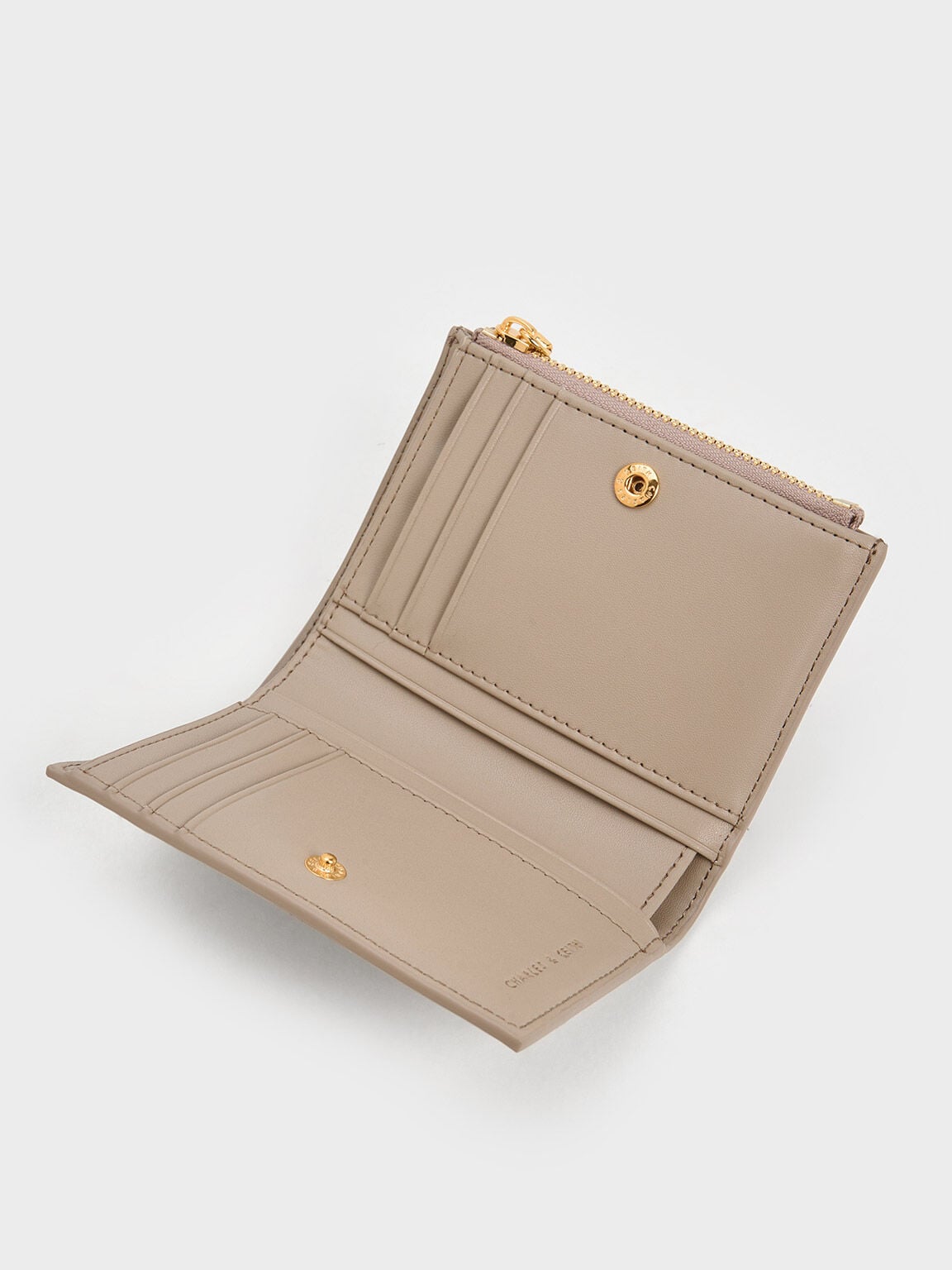 Apolline Textured Top-Zip Wallet - Taupe | CHARLES & KEITH