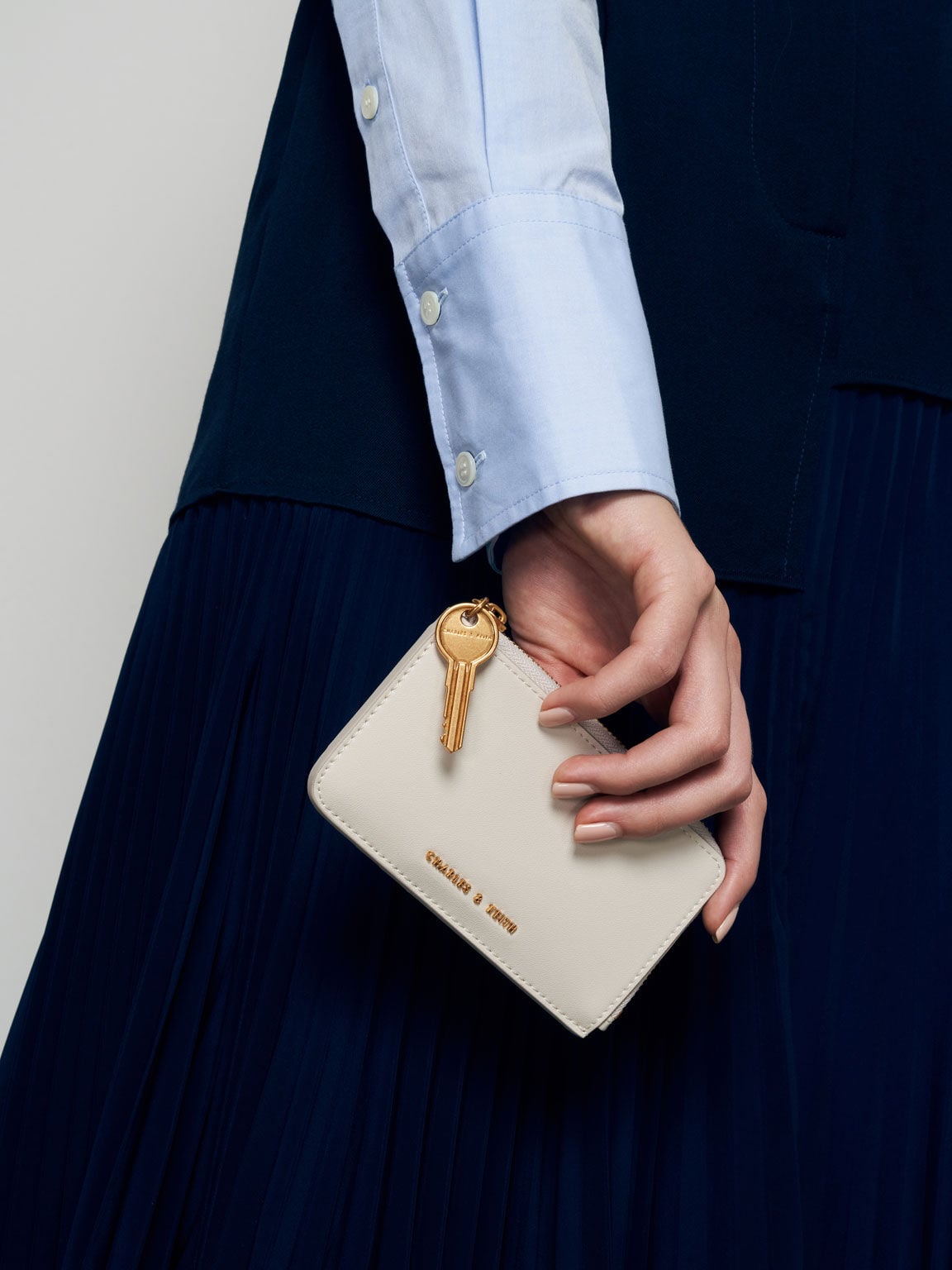 Lane Key Zip-Around Wallet - Cream | CHARLES & KEITH