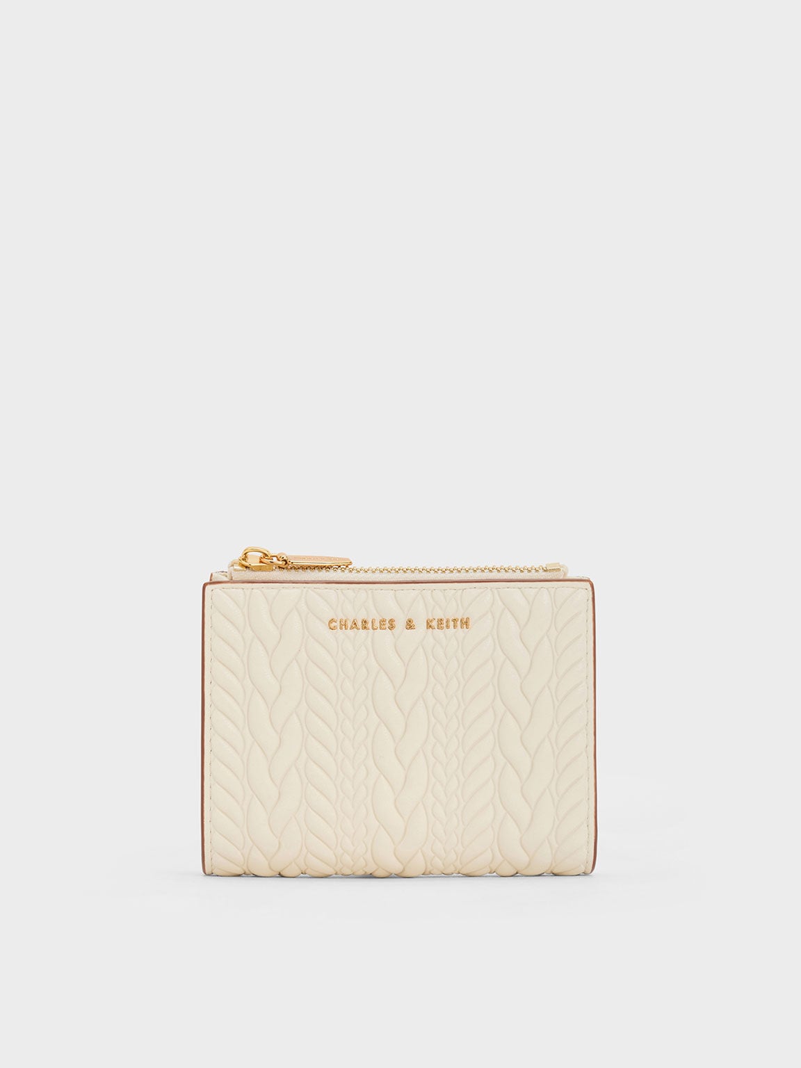 Apolline Textured Top-Zip Wallet - Cream | CHARLES & KEITH