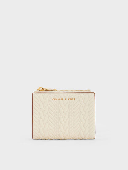 Apolline Textured Top-Zip Wallet - Cream | CHARLES & KEITH